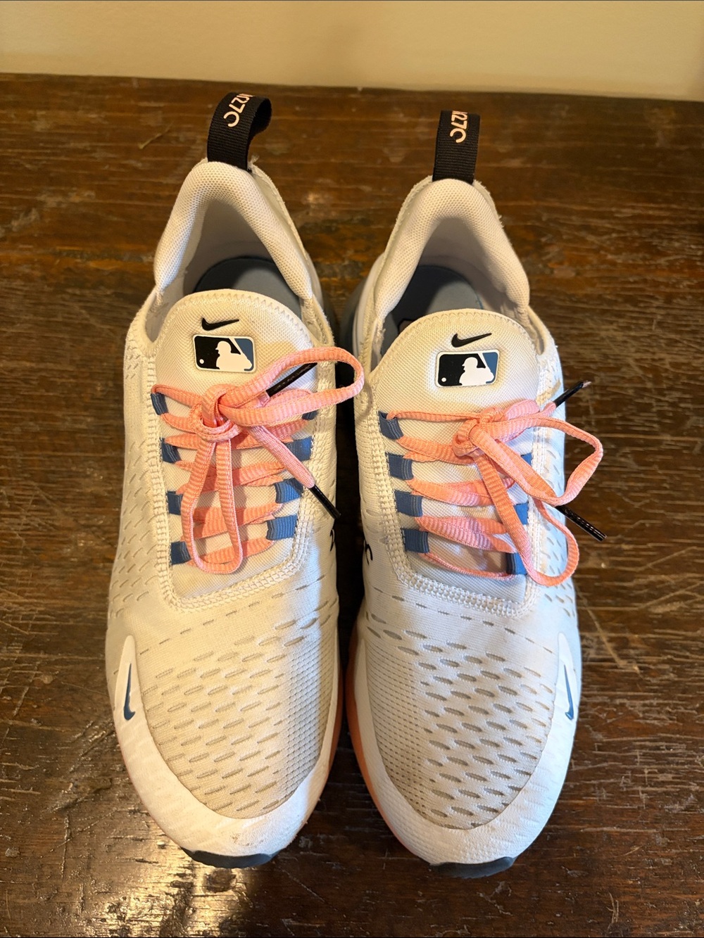 Nike Men’s White Sneakers with Pink Laces and Navy Accents